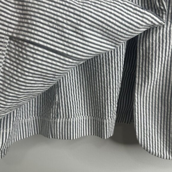 J Jill Blazer Womens Large Petite Gray White Stripe Seersucker Stretch Jacket - Picture 8 of 14